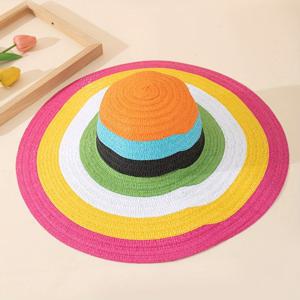 TEMU 1개 여성용 컬러풀 스티칭 심플 패션 도파민 밝은 색상 대형 챙 썸햇, 일상 여행·해변 휴가·웨딩 시즌에 적합