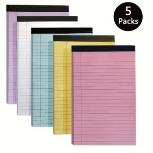 TEMU 5팩 사무용 법률 패드, (기본 5팩 - (파스텔 세트), 5인치 x 8인치, 좁은 줄), 좁은 줄, 노트패드당 50장, 천공된 필기 패드, 학교, 대학, 사무실용 노트북 용지