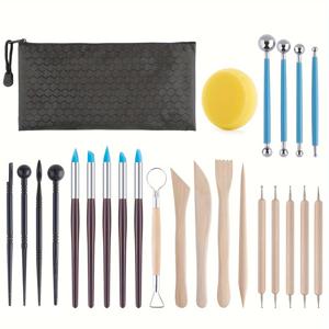 TEMU 25개 클레이 도구 세트, 폴리머 도구 세트, 조각 도구 세트, DIY 아트 공예, 조각, 그림 그리기, 인장, 모양, 나무 도구, 충전되지 않음