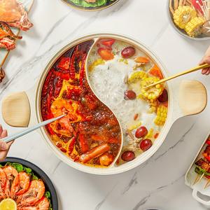 TEMU 쿡커 킹 5쿼트 논스틱 핫팟, 이중 칸막이 및 뚜껑 포함 - 쉬운 청소, 인덕션 및 가스 스토브 호환, 맛 혼합 방지