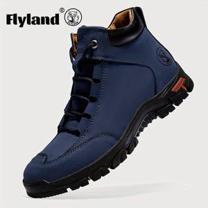 TEMU FLYLAND 남성용 정품 가죽 척카 부츠 - 편안하고 미끄럼 방지 캐주얼 신발, 작업 및 캐주얼 착용, 수제, 피부감, 사무실용