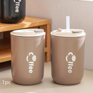 TEMU 500ml/16.9oz 커피 머그잔, 빨대와 뚜껑이 있는 휴대용 물컵, 가족과 친구들에게 선물하기 좋아요
