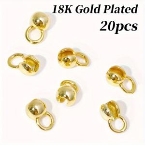TEMU 20개 18K 금 도금 황동 조개 껍질 압착 끝 비즈, DIY 쥬얼리 만들기 용품, 팔찌용 체인 커넥터 팁, 비즈 액세서리