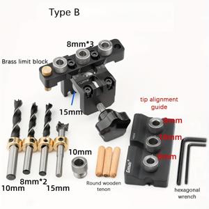 TEMU 3in 1 다우엘 지그 드릴 키트, DIY 목공 다우엘 드릴링 가이드 세트, 8/10/15mm 홀 다우엘 핀 포함, 조절 가능한 포켓 홀 지그 키트와 위치 클립 조절 드릴 가이드 펀처 로케이터