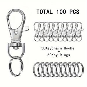 TEMU 100pcs (50pcs 회전식 랍스터 걸쇠 후크 + 50pcs 작은 키 체인 헤일로) 열쇠 고리 펜던트 매력에 적합 보석 만들기 용품 DIY 쥬얼리 액세서리