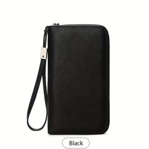 TEMU 포에버 미인 빈티지 RFID 차단 지갑 - 대용량 카드 슬롯 36개, 남녀 공용 손목 클러치, 블랙 디자인 비즈니스 및 캐주얼 사용 여행 액세서리, 안전한 지퍼 잠금|명함지갑