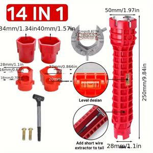 TEMU 14-in-1 다기능 싱크 & 수리 렌치 - 내구성 있는 ABS, 미끄럼 방지 긴 손잡이, 주방 & 욕실 배관용|싱크대수전|씽크대