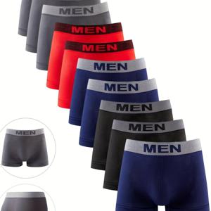 TEMU 남성용 박서 브리프 10개 세트, 편안한 통기성을 가진 MEN 글씨 허리 밴드 박서 트렁크, 신축성 있는 스포츠 반바지, 남성용 캐주얼 속옷 일상 하의