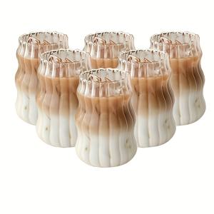 TEMU 6개입, 500ml/16.9oz 스트라이프 투명 유리 커피컵, 차가운 음료 컵 주스 머그잔 우유컵 클라우드 디자인
