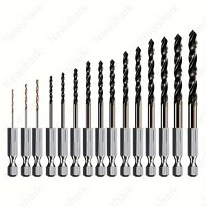 TEMU 15pcs 고속강 합금 6각 샤크 드릴 비트 세트 (1.5mm-8mm) - 금속, 강철, 나무, 플라스틱, 알루미늄 합금용 방수, 빠른 교체 - 임팩트 드라이버 호환, 금속加工 드릴 비트 | 내구성 있는 드릴 비트 | 폴리시드 피니시