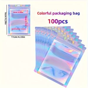 TEMU 100개/팩, 다양한 사양, 두꺼운 16선 컬러 체인지 레이저 포장 가방, 재사용 가능한 밀봉 가방, 방수 및 방습 자체 밀봉 가방, 보석 액세서리 디스플레이 및 포장 제품에 매우 적합|방수가방