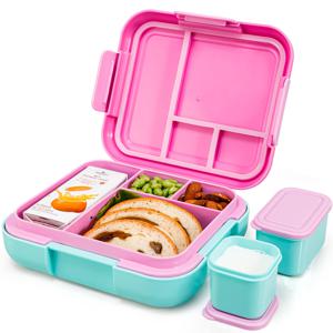 TEMU Bento 도시락, 두 개의 모듈러 컨테이너가 있는 도시락 - 4 개의 구획, 누출 방지, 휴대용 핸들, 전자레인지/세척기 안전, BPA 없는.