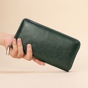 TEMU 오일 왁스 소가죽 남성 지퍼 지갑 가방, 데일리 사용을 위한 긴 정품 가죽 대용량 핸드백, 캐주얼 단색 클러치 가방