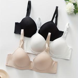 TEMU 일상 및 특별한 날을 위한 여성용 푸시업 브라 3개 세트 하이 서포트 언더와이어 스트랩리스/스파게티 스트랩 단색 패드 고정형 - 블랙/화이트/베이지, 일상 편안함 | 내구성 있는 속옷