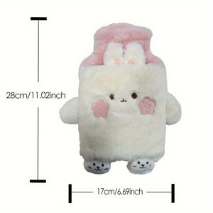 TEMU 1000ml PVC 내부 라이너 포함 귀여운 플러시 동물 디자인 손발 온열 보온백, 빠른 가열 및 오래 지속되는 휴대용 생리통