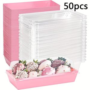 TEMU 50개 팩 일회용 페이스트리 상자 투명 뚜껑 포함 - 식품 등급 종이 베이크웨어, 도넛, 디저트, 샌드위치, 컵케이크, 쿠키에 완벽 - 방수 및 내유성, 안전한 뚜껑 포함