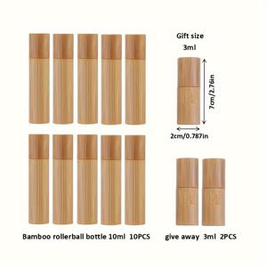 TEMU 10Ml 대나무 롤러 병, 에센셜 오일 및 향수용 - 5/10 팩 유리 롤러볼 병, 나무 캡이 달린 - 손세척만, 원형, 향수 없는 유리 용기, 오일용 + 보너스 3Ml 대나무 병