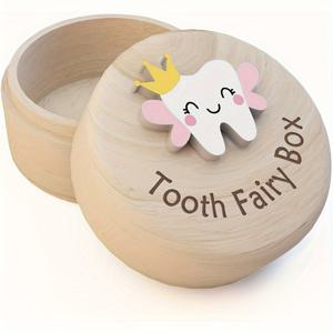 TEMU 1pc 이빨 요정 상자, 3D 치아 장식이 있는 귀여운 조각된 나무 치아 상자, 기념품 치아 유품 보관 상자, 멋진 크리스마스 할로윈 추수감사절 생일 선물, 새해 선물, 데이 선물, 침실 장식