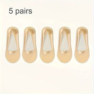TEMU 5 쌍 솔리드 아이스 실크 양말, 미끄럼 방지 통기성 로우 컷 보이지 않는 양말, 여성용 스타킹 및 양말