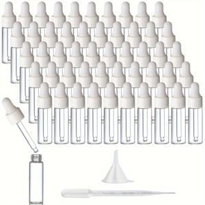 TEMU 100개 5ml 미니 투명 유리 피펫 병, 흰색 고무 캡 포함, 화장품 향수 샘플용 라운드 무향 플라스틱/유리 바이알, 여행용 액체 뷰티 도구, 손세척 전용, 화장품 보관 | 라운드 병 디자인 | 정확한 측정, 향수 리필용 병|향수
