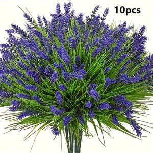 TEMU 10pcs 인공 식물 라벤더 꽃과 야외 원숭이 잔디, 자외선 방지 꽃 녹지 관목 장식 식물, 야외 식물 매달려 화분 홈 정원 장식, 미적 방 장식, 홈 장식 야외 장식