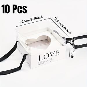 TEMU 10개 팩 거울 마감 핑크 종이 선물 상자 손잡이 포함, 심플 스타일, 꽃꽂이에 완벽, 사랑 디자인, 다중 구성 요소
