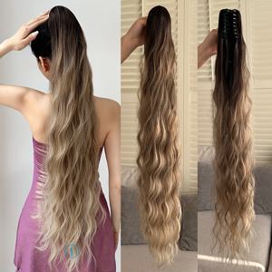 TEMU 32인치 블랙 브라운 워터 웨이브 웨이비 클립인 헤어 익스텐션 여성용 소프트 룩 합성 헤어피스 블론드 컬러