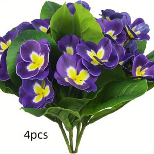 TEMU 4pcs UV 내성 인공 프리모즈 비올렛 - 실 인조 꽃 야외 정원, 현관 및 창문 장식 - 결혼식, 약혼식, 추수감사절, 어머니의 날 및 더 많은 플라스틱 인조 식물 - 용기 없음