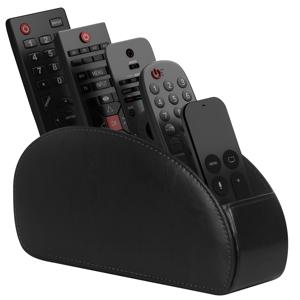 TEMU 5개의 구획이 있는 원격 제어 홀더 - TV, DVD, 블루레이, 미디어 플레이어 및 히터 제어용 블랙 인조 가죽 원격 제어 캐디, 독립적인 보관, 가정용 보관, 책상 및 서랍 정리|책상