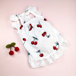 TEMU 체리 레이스 러플 개 드레스 - 꽃무늬 프린트, 민소매, 봄/여름/가을 애완동물 복장, 기계 세탁 가능 - 소형, 중형, 초소형 품종|강아지옷