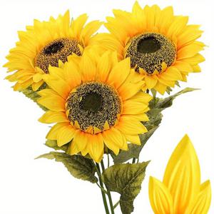 TEMU 3pcs 글램 스타일 대형 인공 , 풀 블룸 긴 줄기 실크 거대한 , 집 결혼식 장식용 높은 꽃 장식