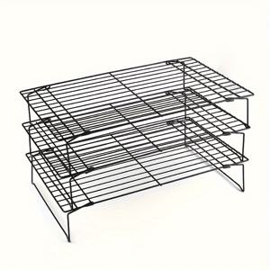 TEMU 3-단 흑색 쌓을 수 있는 냉각 랙 - 쿠키, 케이크, 핑거 푸드에 적합 - 40 x 25cm 베이킹 랙, 오븐 안전, 논-스틱, 그릴, 베이킹, 건조용 건조 랙 - 크리스마스, 추수감사절, 성 니콜라스 데이에 적합 - 식품 안전 재료: 스테인리스 스틸