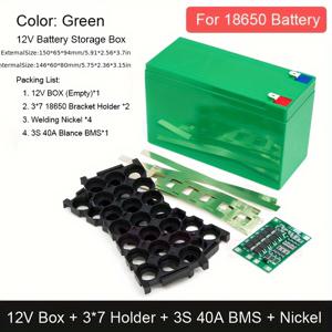 TEMU 3S 40A BMS가 장착된 12V 리튬 배터리 케이스 키트 - 3x7 18650 배터리 보관을 위한 ABS 플라스틱 상자, 분무기 배터리 조립, 21x 18650 셀용 내구성 있는 스냅 홀더, 납 산화물 교체