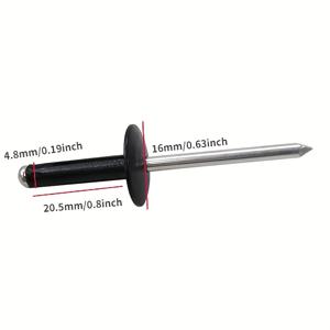 TEMU 50개 블랙 알루미늄 트라이폴드 블라인드 리벳 - 대형 플랜지, 고강도, 직경 4.8mm, 안전한 고정용 부하 분산 디자인