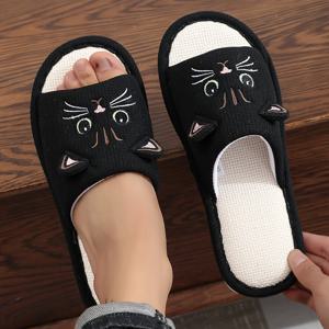 TEMU 남성용 단색 컬러 퍼지 고양이 모양 슬리퍼, 편안한 미끄럼 방지 튼튼한 캐주얼 EVA 밑창 슬라이드, 남성용 실내 홈 슈즈