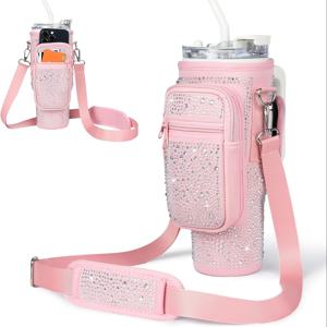 TEMU 블링 디자인, 폰 홀더 포켓, 카드 슬롯, 및 40/30 Oz 텀블러용 분리 가능한 조절 가능한 어깨 스트랩이 있는 유니버설 네오프렌 워터 병 캐리어 - 멀티 기능 보온 병 슬리브 가방, 키 후크 포함|핸드폰가방|핸드폰스트랩