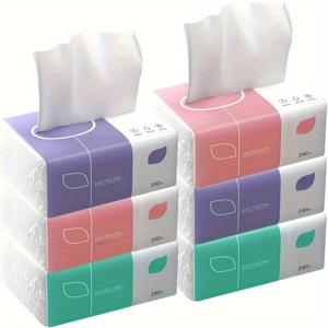 TEMU 6개입, 티슈, 팩당 240장의 티슈, 4겹 티슈 페이퍼, 얼굴용 티슈, 화장실 용지, 가정용 저렴한 패키지 종이, 냅킨 페이퍼, 내구성 있는 흡수력 좋은 티슈, 집, 기숙사, 사무실, 회사 야외용, 청소 용품, 파티 용품|화장지