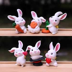 TEMU 6pcs 카툰 토끼 미니어처 인형 세트, PVC 소재, 파티 장식 수집용 인형, 다양한 디자인, DIY 보나이 및 수кул 가든 액세서리용 전기 없음