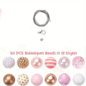 TEMU 50개 20mm 플라스틱 버블 비즈 키트 (스페이서, 연장 체인 및 끈 포함) – 목걸이, 팔찌, 필통 공예용 두꺼운 컬러 비즈|필통