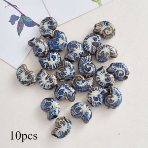 TEMU 파란색과 흰색의 10개의 징더젠 도자기 달팽이 구슬, 앵무새 나선형 큰 구멍 매력, DIY 바다 백합 조개 껍질 비즈 세트, 보석 제작용
