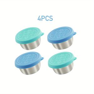TEMU 2/4/8개 샐러드 드레싱 용기, 1.7oz 304 스테인리스 소스 컵 및 누수 방지 실리콘 뚜껑, 재사용 가능한 조미료 용기, 점심 상자/직장/학교/피크닉/여행용 작은 소스 컨테이너 세트, 개학 벤토 액세서리