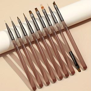 TEMU 9pcs 네일 브러시 세트, 스위핑 브러시, 듀얼-엔드 건축 펜, 라이트 테라피 페인팅 펜, 라인 드로잉 펜, 그라디언트 펜, 네일 케어 및 페디큐어 도구 포함.