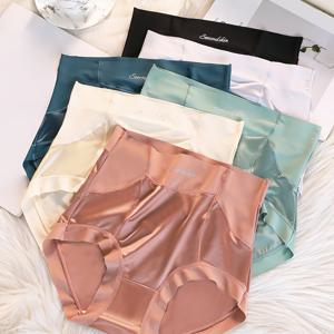 TEMU 6pcs 여성용 하이웨이스트 텀미 컨트롤 시스루 팬티 - 울트라 씬 노-롤 웨이스트밴드, 엉덩이 리프팅 힙스터 브리프 레터 디테일, 소프트 새틴 같은 원단, 6가지 색상 (네이비, 연두색, 화이트, 복숭아색, 민트), 배꼽 조절 팬티, 일상 편안한 속옷, 고품질 무봉제 속옷, 플러스 사이즈