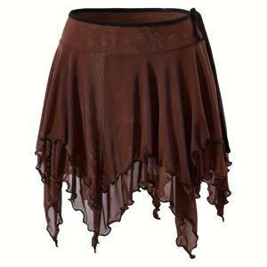 TEMU 메쉬 컨트라스트 트림 비대칭 스커트, 우아한 루즈 스커트 봄 & 여름, 여성 의류