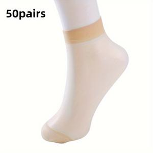 TEMU 50켤레 투명 여름 양말 울트라 얇은 여성 나일론 여성용 짧은 발목 메이아스 탄성 스프링 실크 양말