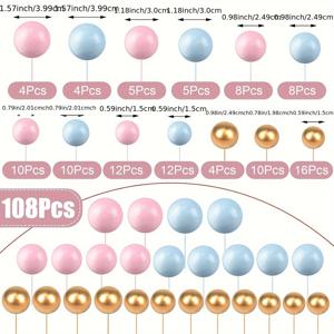 TEMU 108개 파란색, 분홍색, 금색 폼 볼 케이크 장식 - 크리스마스, 할로윈, 부활절, 하누카, 추수감사절, 생일 장식에 완벽 - 식품 접촉 안전
