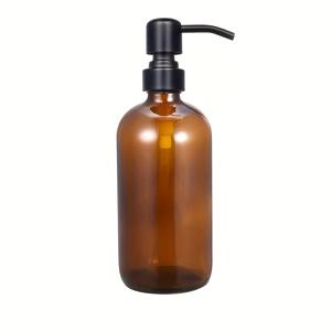 TEMU 1개 500ml 두꺼운 호박색 유리 비누 디스펜서 매트 블랙 스테인리스 스틸 펌프 포함 - 방청 처리, 에센셜 오일 및 세제용, 주방 & 욕실을 위한 우아한 디자인