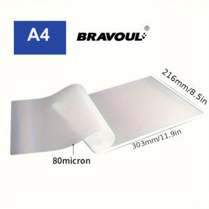 TEMU 100개 BRAVOUL A4 사이즈 80마이크론 투명한 광택 있는 열 라미네이션 시트, 열 라미네이션 포장, 폴리에틸렌 테레프탈레이트 소재, 전원 모드 없음, 배터리 없음, 열 라미네이트 필름, 사진을 먼지와 얼룩으로부터 보호합니다.
