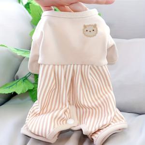 TEMU 뜨개물 원단으로 된 곰 얼굴 자수가 들어간 강아지 점프수트 - 기계 세척 가능한 모든 계절용 따뜻한 풀오버, 소형에서 중형 견종을 위한 편안한 투톤 바디수트 가을/겨울 착용감