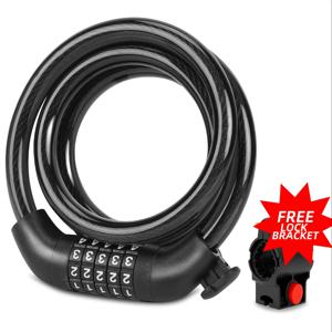 TEMU 1pc 내구성 조합 자전거 잠금 장치, 5자리 비밀번호 스틸 케이블, 산악, 도로, 도시 자전거, E-스쿠터, 오토바이용 - 100cm 길이, 고급 보안 방지, 무료 마운팅 브래킷 포함